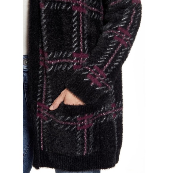 1. State Plaid Eyelash Open Front Cardigan Sweater - Picture 2 of 11